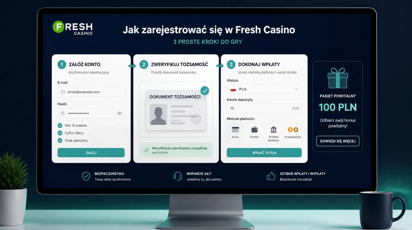 Panel rejestracji, weryfikacji tożsamości i pierwszej wpłaty w PLN w kasynie online